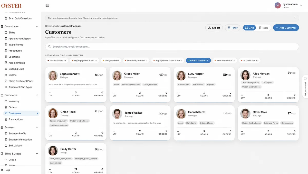 Oyster customer profiles